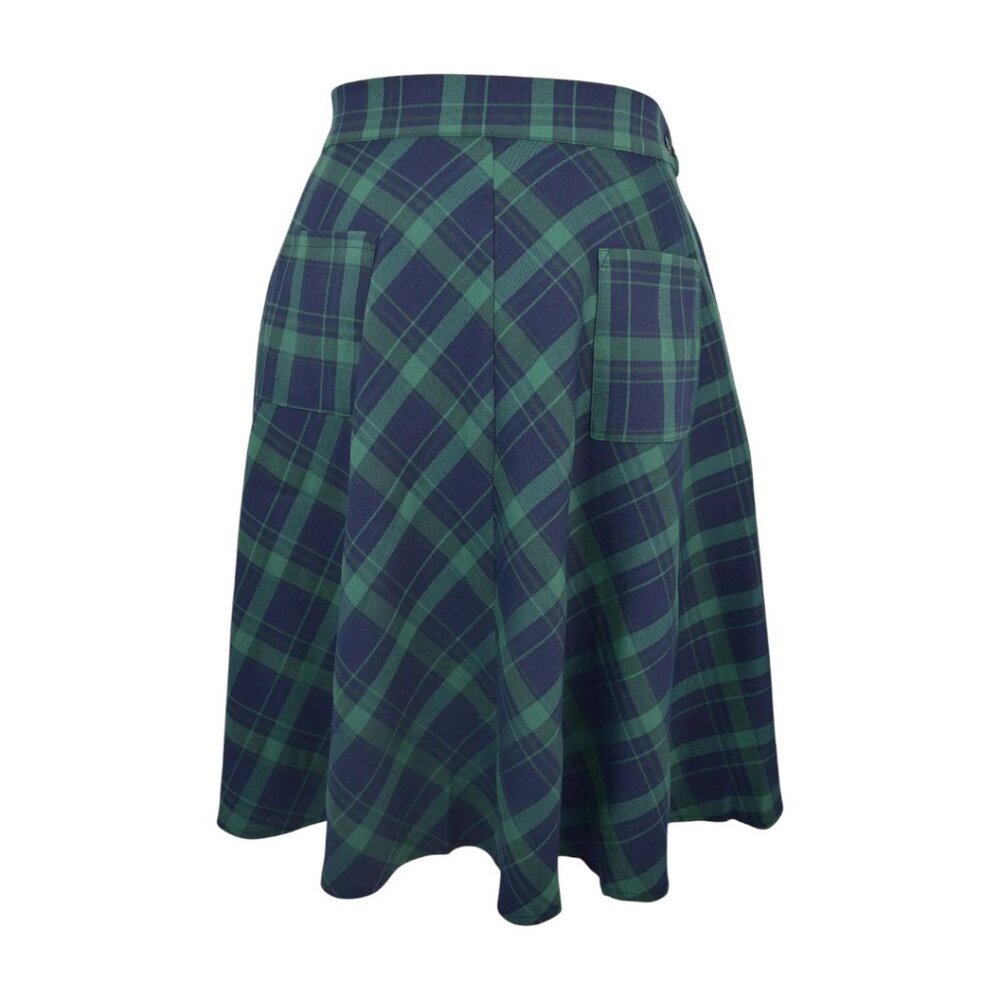 Plus Size Dark Green Tartan Plaid Midi Skirt – Retro 60s Style with Pockets